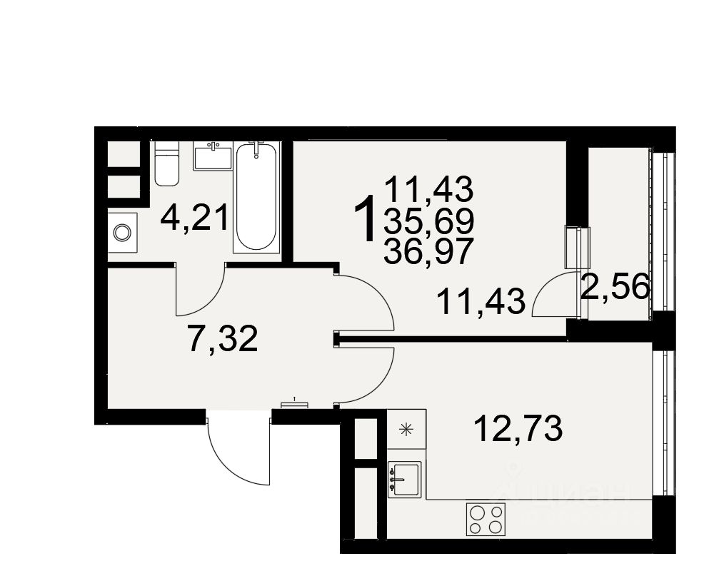 1-комн.кв., 37 м², 3/25 этаж