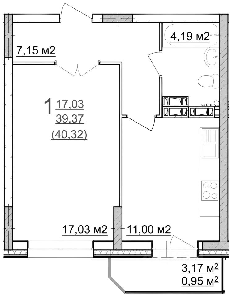 Планировка этой квартиры по данным Циан