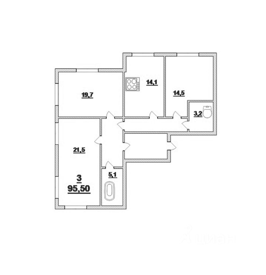 Планировка этой квартиры по данным Циан