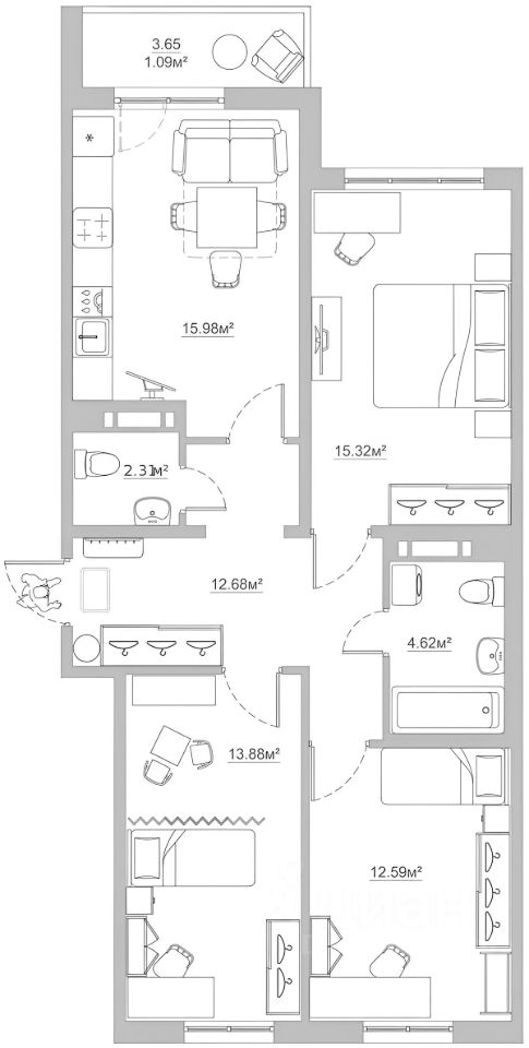 Планировка этой квартиры по данным Циан