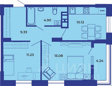 2-комн.кв., 55,1 м², 15/19 этаж