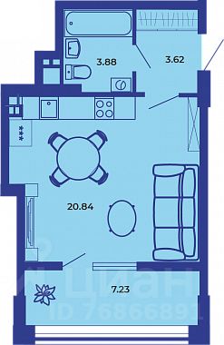 1-комн.кв., 35,3 м², 15/19 этаж