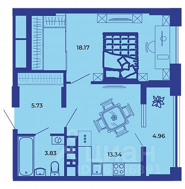 1-комн.кв., 45,9 м², 16/19 этаж