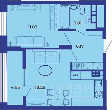 1-комн.кв., 44,9 м², 18/19 этаж