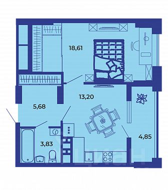 1-комн.кв., 45,8 м², 1/19 этаж