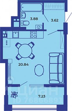 1-комн.кв., 35,5 м², 10/19 этаж