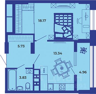 1-комн.кв., 45,8 м², 13/19 этаж