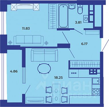 1-комн.кв., 45 м², 14/19 этаж