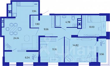 3-комн.кв., 90,8 м², 18/19 этаж