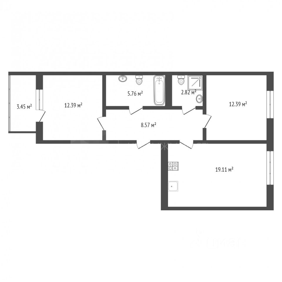 Планировка этой квартиры по данным Циан