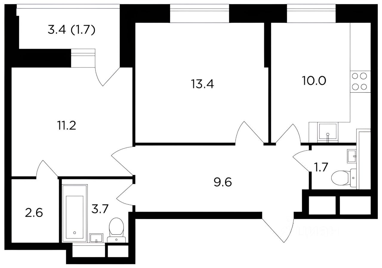 Планировка этой квартиры по данным Циан