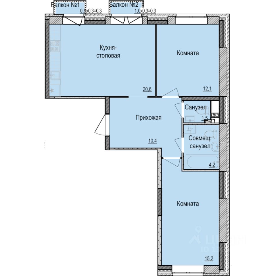 2-комн.кв., 64,1 м², 1/17 этаж