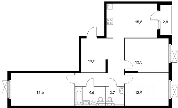 Планировка этой квартиры по данным Циан