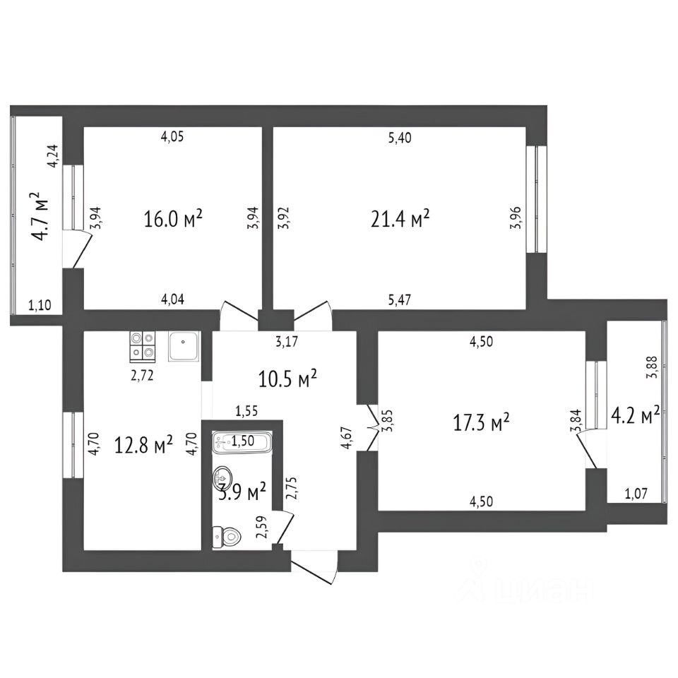 Планировка этой квартиры по данным Циан