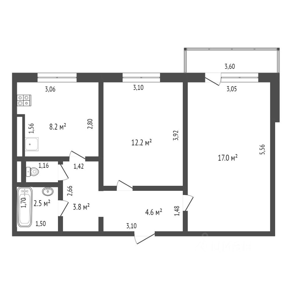 Планировка этой квартиры по данным Циан