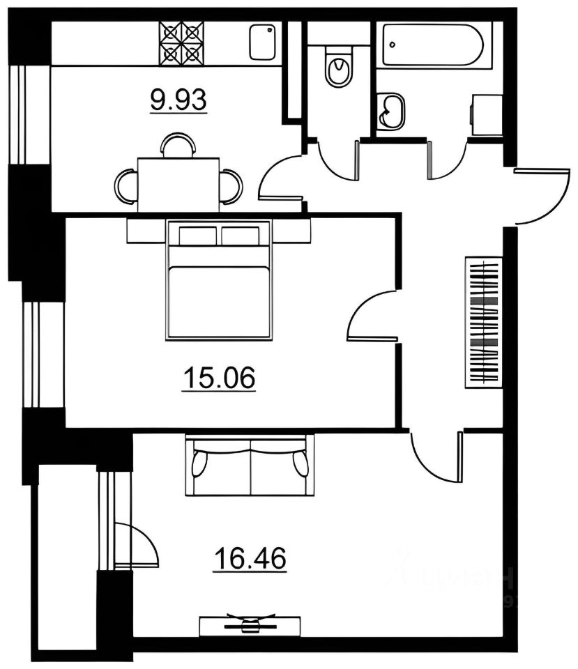 Планировка этой квартиры по данным Циан