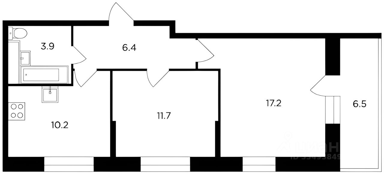 Планировка этой квартиры по данным Циан