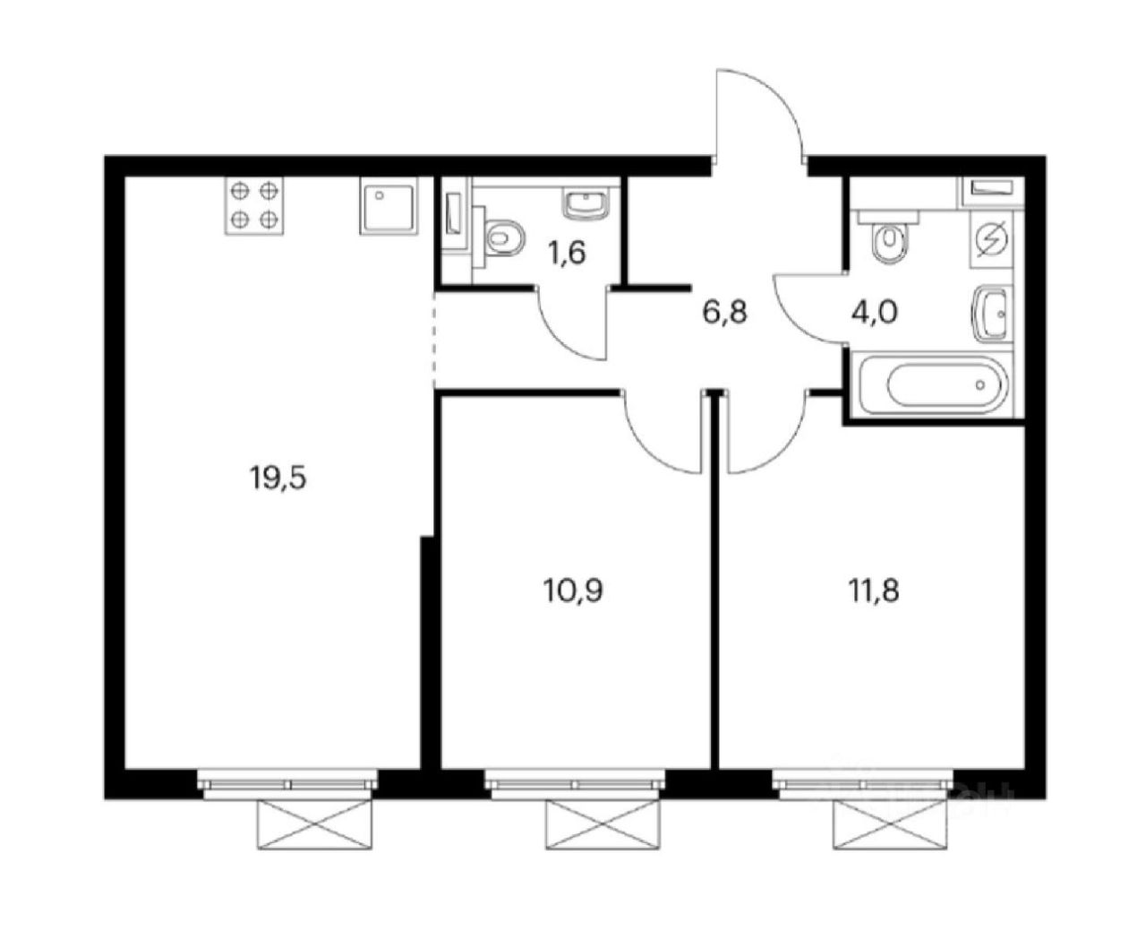 Планировка этой квартиры по данным Циан