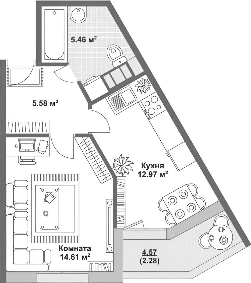 Планировка этой квартиры по данным Циан