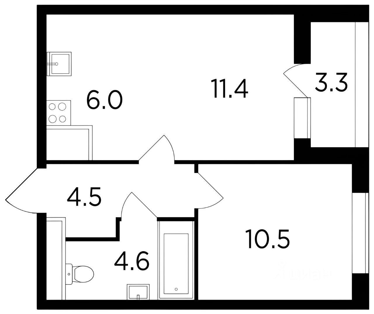 Планировка этой квартиры по данным Циан