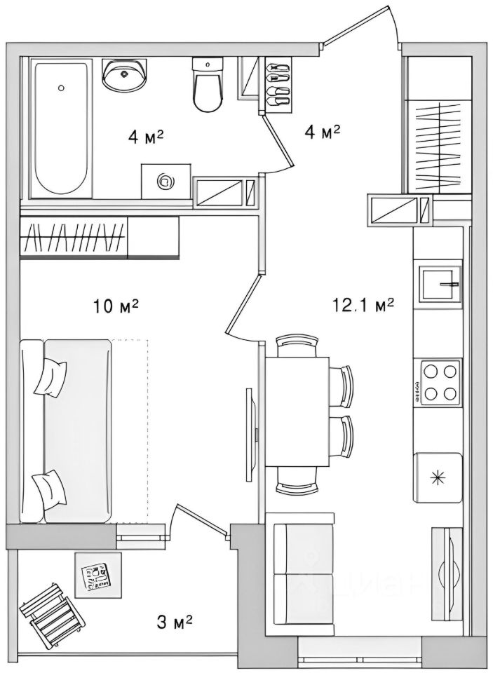 Планировка этой квартиры по данным Циан