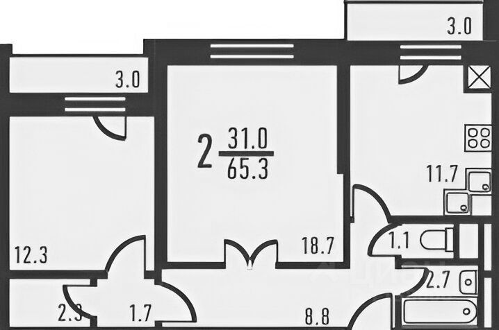 Планировка этой квартиры по данным Циан