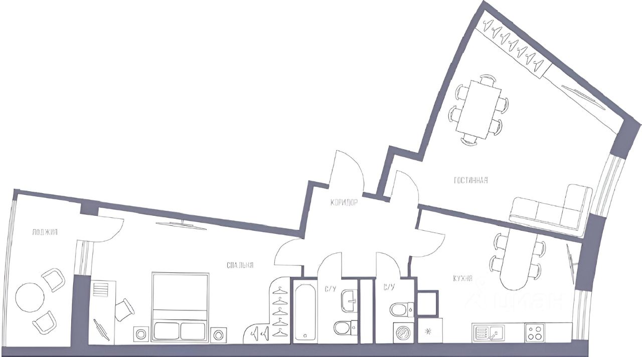 Планировка этой квартиры по данным Циан