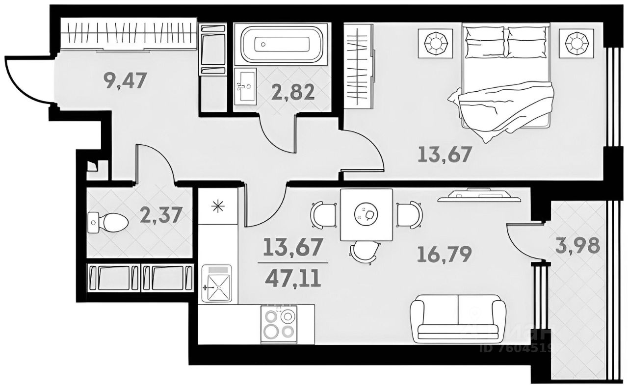 Планировка этой квартиры по данным Циан