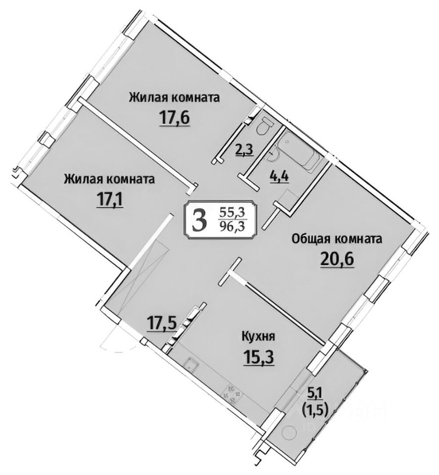 Планировка этой квартиры по данным Циан