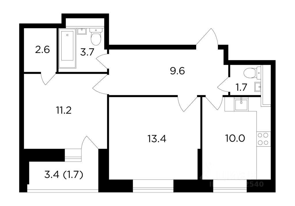 Планировка этой квартиры по данным Циан