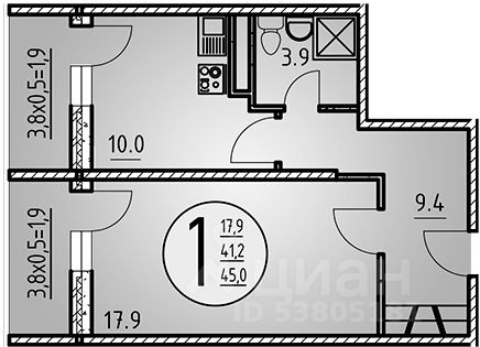 Планировка этой квартиры по данным Циан