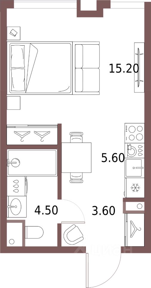 Студия, 28,9 м², 5/20 этаж