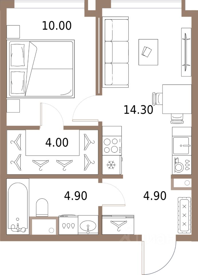 1-комн.кв., 38,1 м², 4/20 этаж