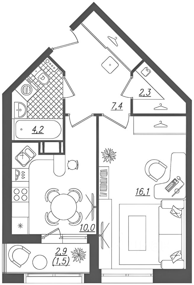 Планировка этой квартиры по данным Циан