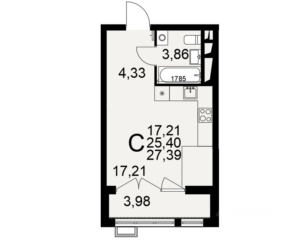 1-комн.кв., 27,4 м², 16/16 этаж