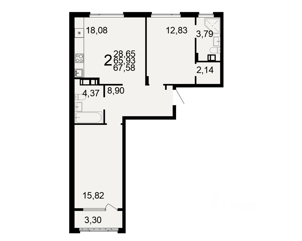 2-комн.кв., 67,6 м², 9/10 этаж