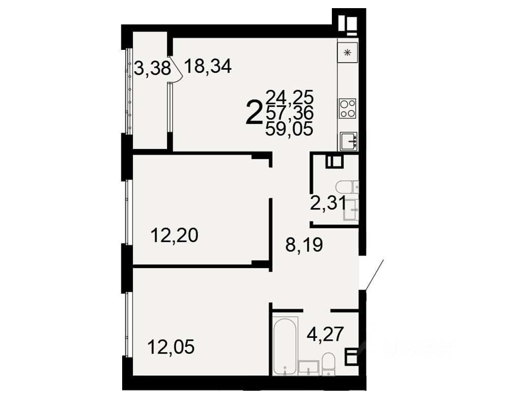 2-комн.кв., 59 м², 7/10 этаж