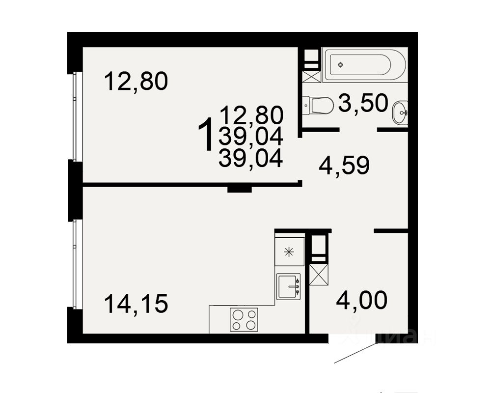 1-комн.кв., 39 м², 7/10 этаж