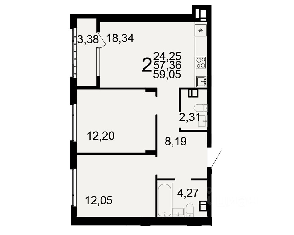 2-комн.кв., 59 м², 6/10 этаж