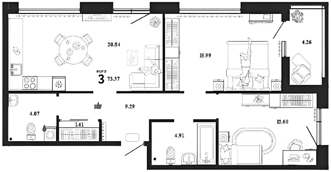 Планировка этой квартиры по данным Циан