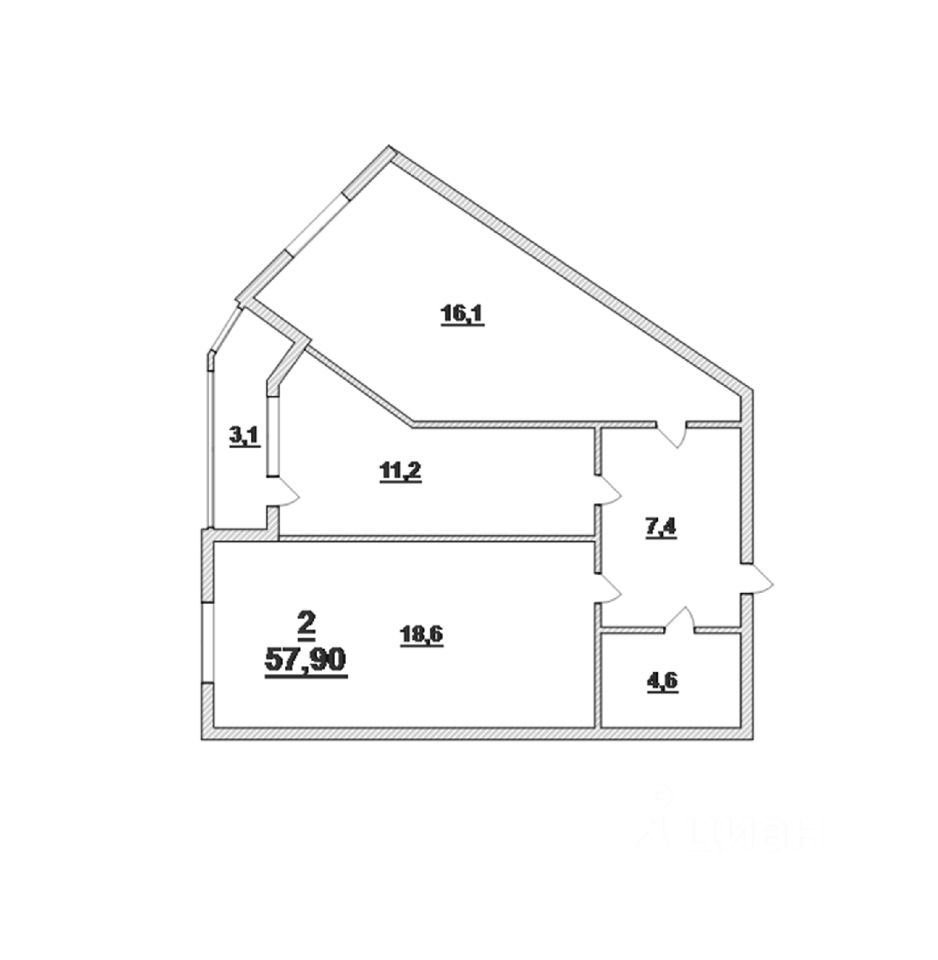Планировка этой квартиры по данным Циан