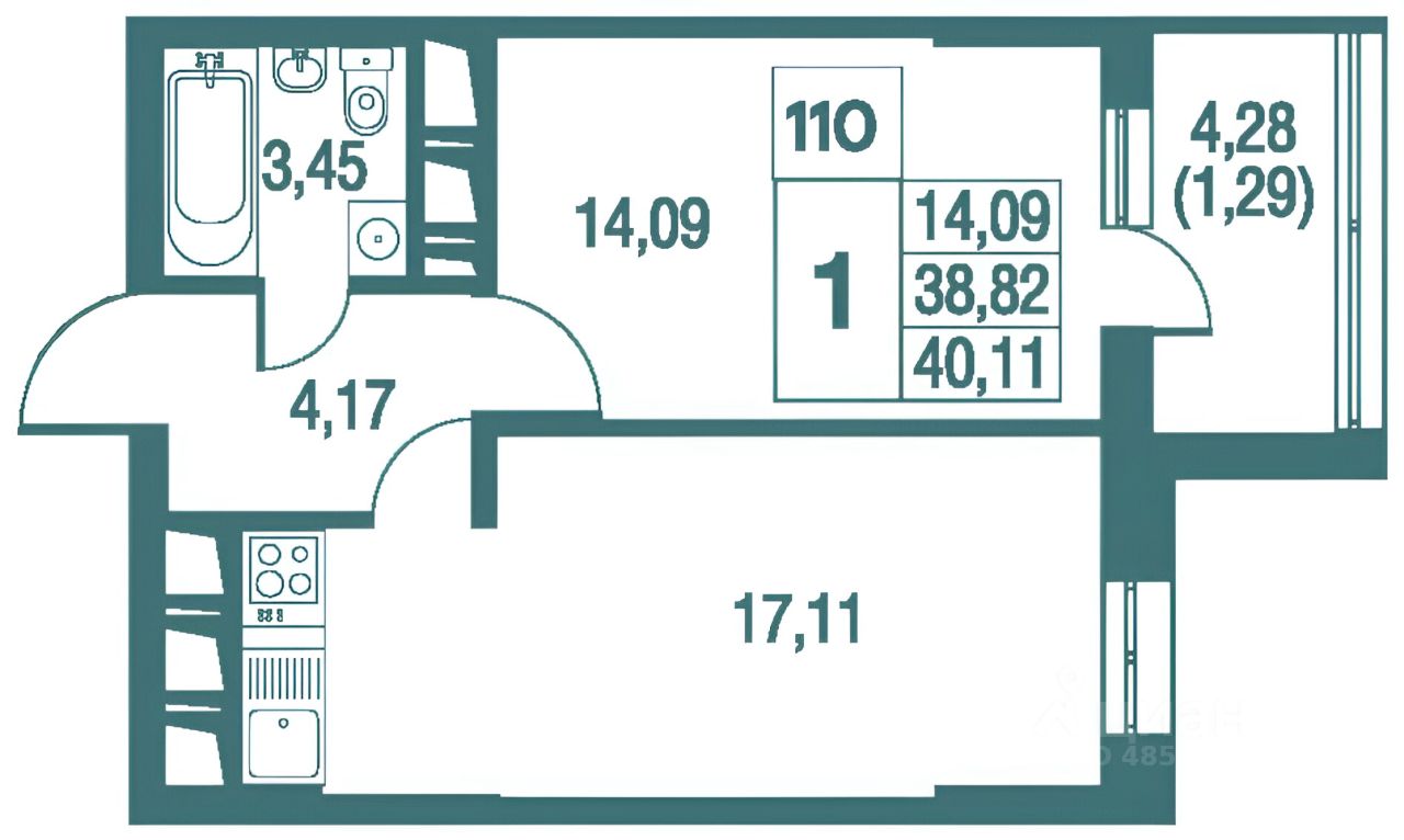 Планировка этой квартиры по данным Циан