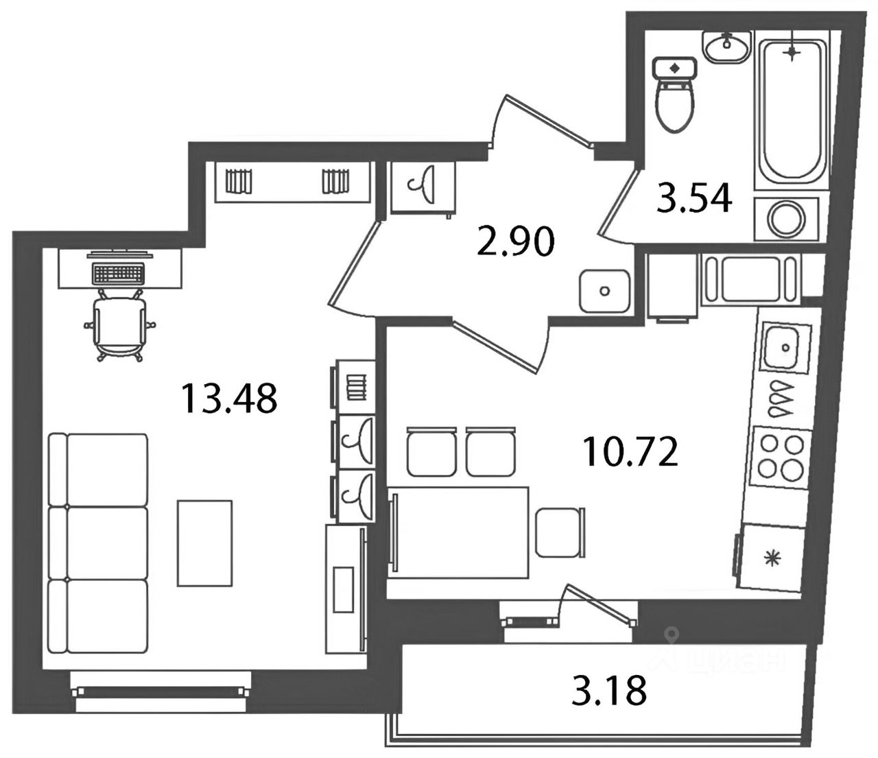 Планировка этой квартиры по данным Циан