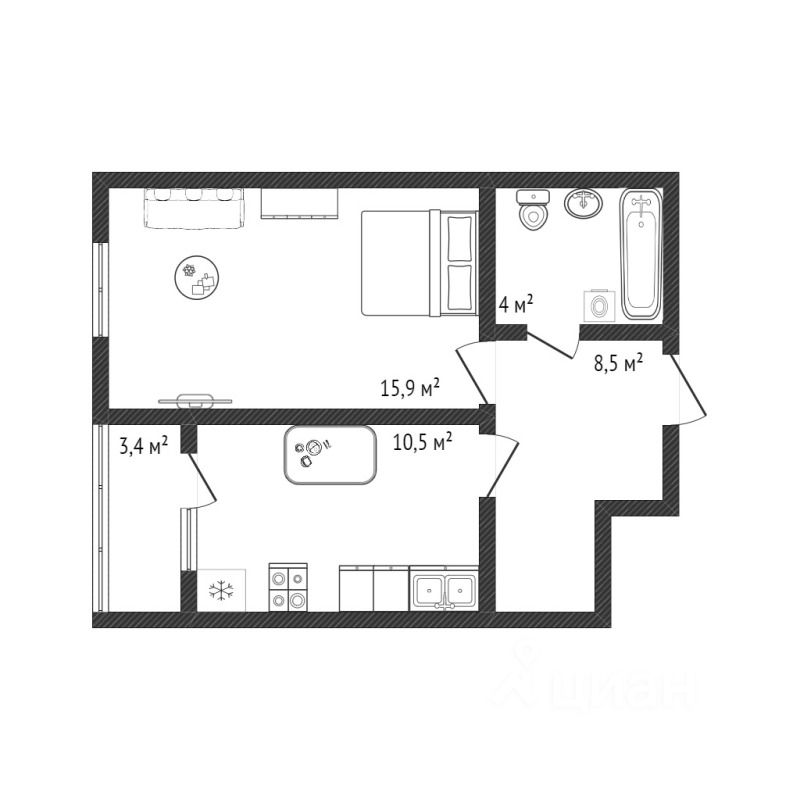 Планировка этой квартиры по данным Циан