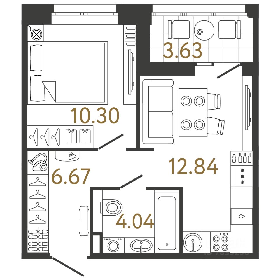 1-комн.кв., 33,9 м², 3/17 этаж