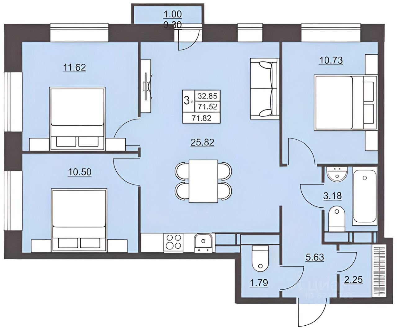 Планировка этой квартиры по данным Циан
