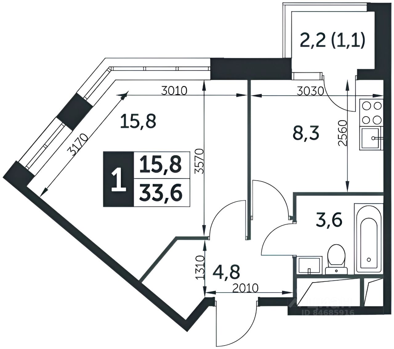 Планировка этой квартиры по данным Циан