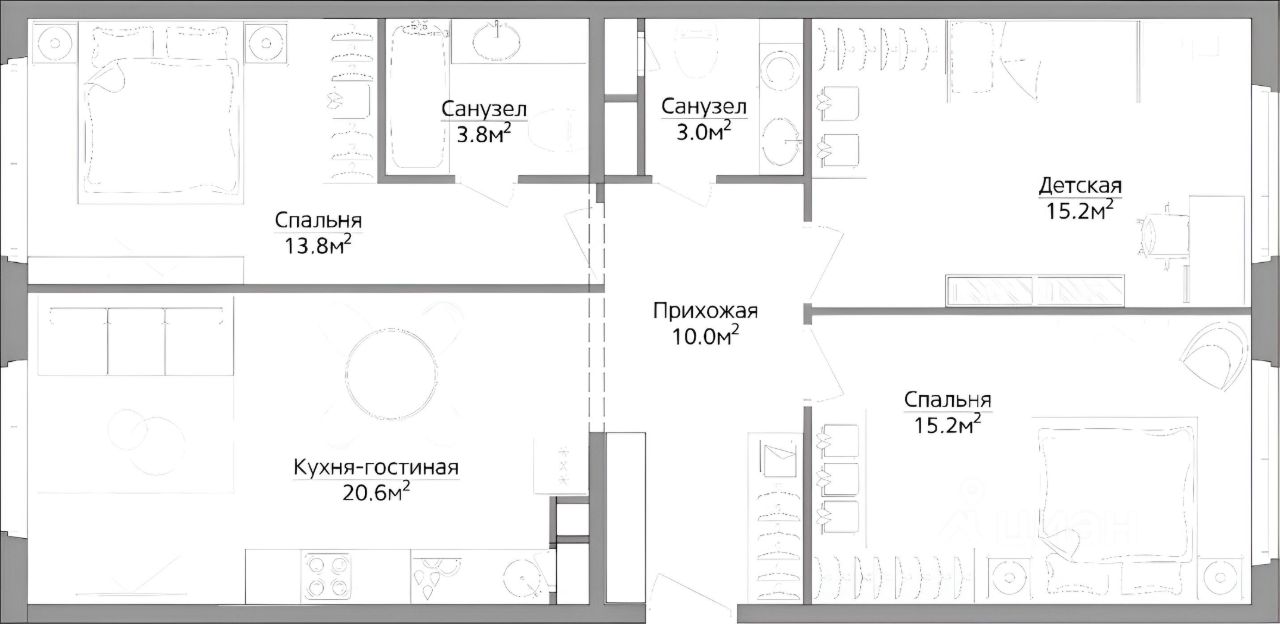 Планировка этой квартиры по данным Циан