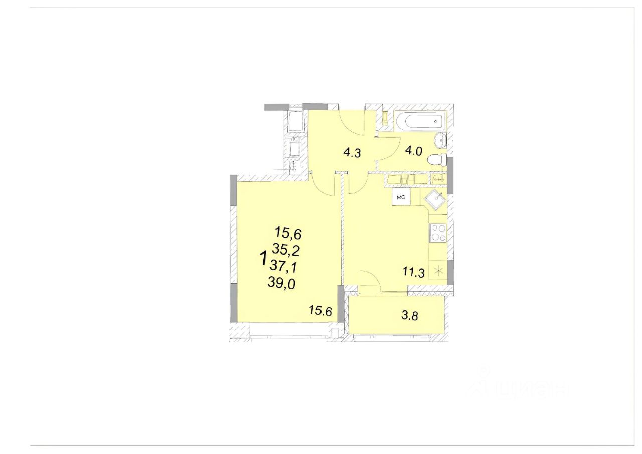 Планировка этой квартиры по данным Циан