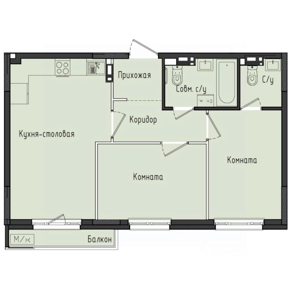 2-комн.кв., 55,2 м², 6/10 этаж